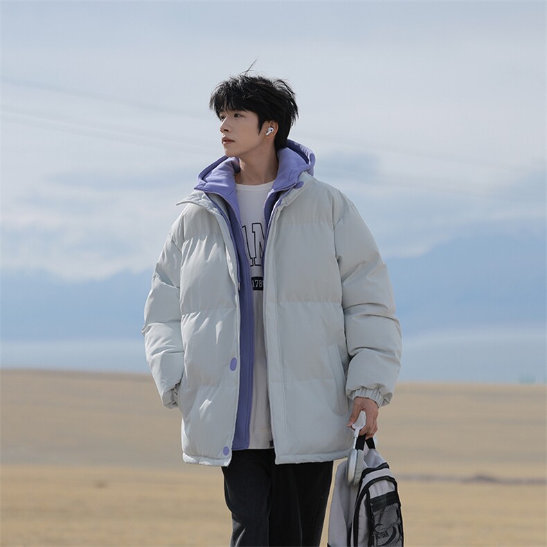 冬季青少年连帽假两件外套加绒加厚休闲简约棉衣棉服5303-P85,男装棉衣,电商B306