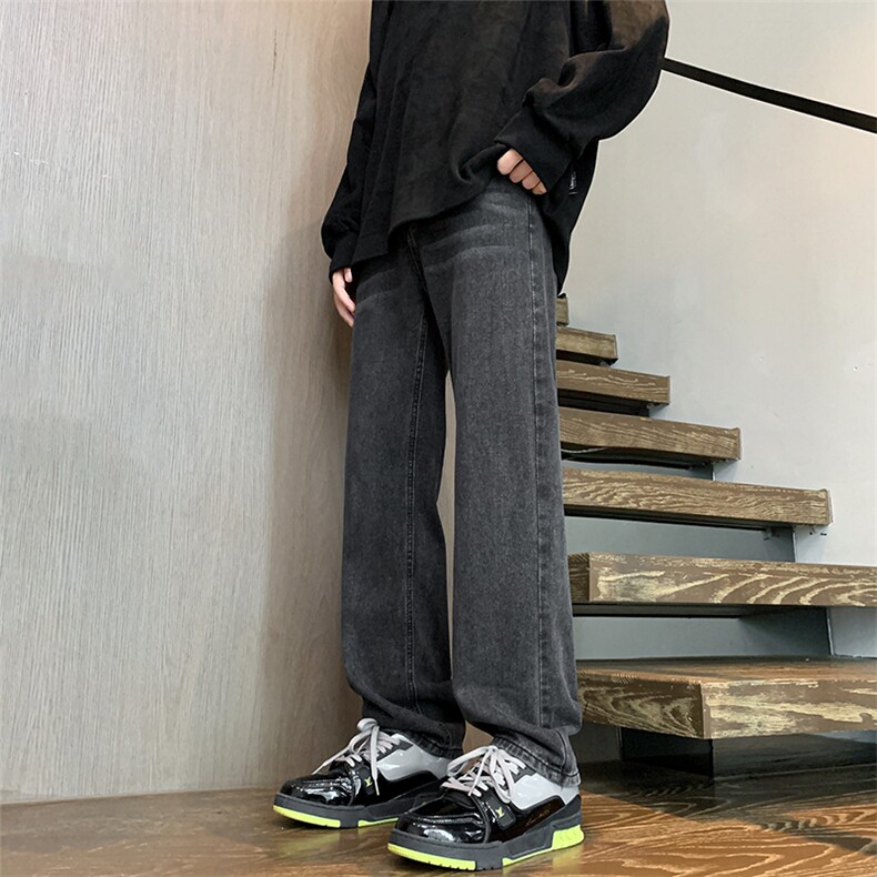 牛仔裤男美式复古直筒裤宽松男款潮流长裤子   A080-9601-P40控68图片