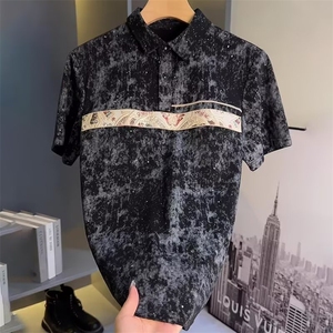 夏季新款满天星扎染刺绣设计翻领POLO衫男士百搭休闲修身短袖上衣图片