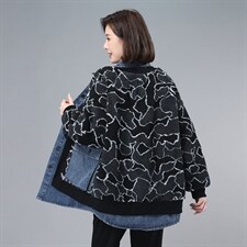 2021年冬季通勤宽松加绒长袖文艺拼接牛仔颗粒绒外套，女装卫衣/绒衫，叶笙衣