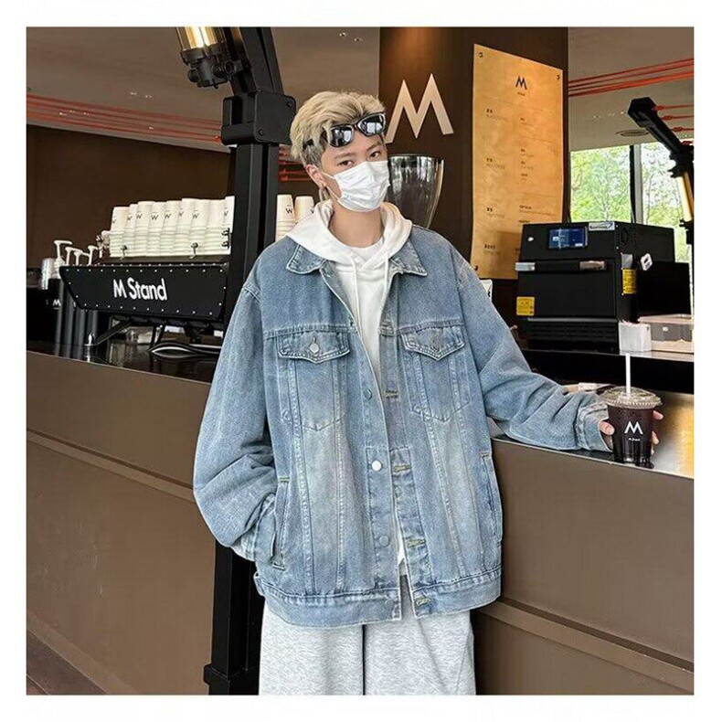 牛仔外套男2026春季新款美式潮牌oversize青少年宽松休闲连帽夹克,男装工装外套,星座410-7