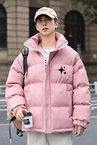 港风冬季新款棉衣男印花宽松PU皮立领面包服大码外套男MY625-P128图片