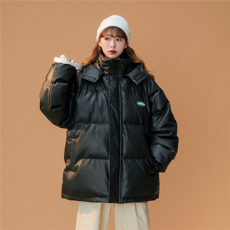 白鸭绒中性22冬季保暖PU皮时尚简约连帽羽绒服YR107P225控298,男装羽绒服,A247A
