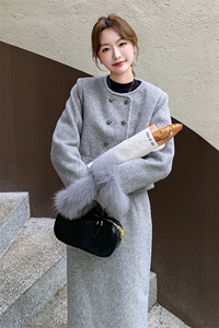 有货【新品】 时尚减龄小香风羽绒服袖口真毛663#-P295-K398图片