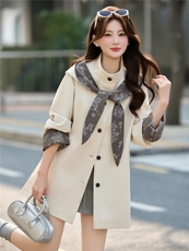 风衣女2026春装新款时尚气质印花连帽小个子短款外套，女装风衣，天丝秀