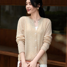 2024年秋季羊毛精致圆领镂空开衫，女装羊毛衫，忠诺羊绒