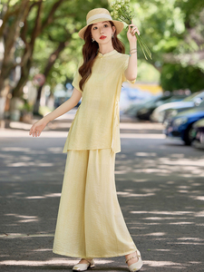 简约百搭新中式套装女2026夏季新款洋气减龄盘扣上衣阔腿裤两件套图片