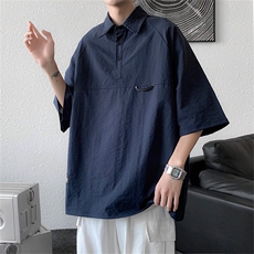2025夏装复古短袖衬衫男工装宽松衬衣半袖C301P40，男装T恤，电商C323