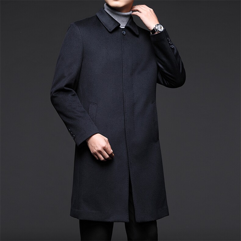 冬季中年羊毛呢大衣男士商务休闲爸爸装翻领双面呢上衣保暖外套，男装毛呢大衣，电商B212（原钱塘6029）