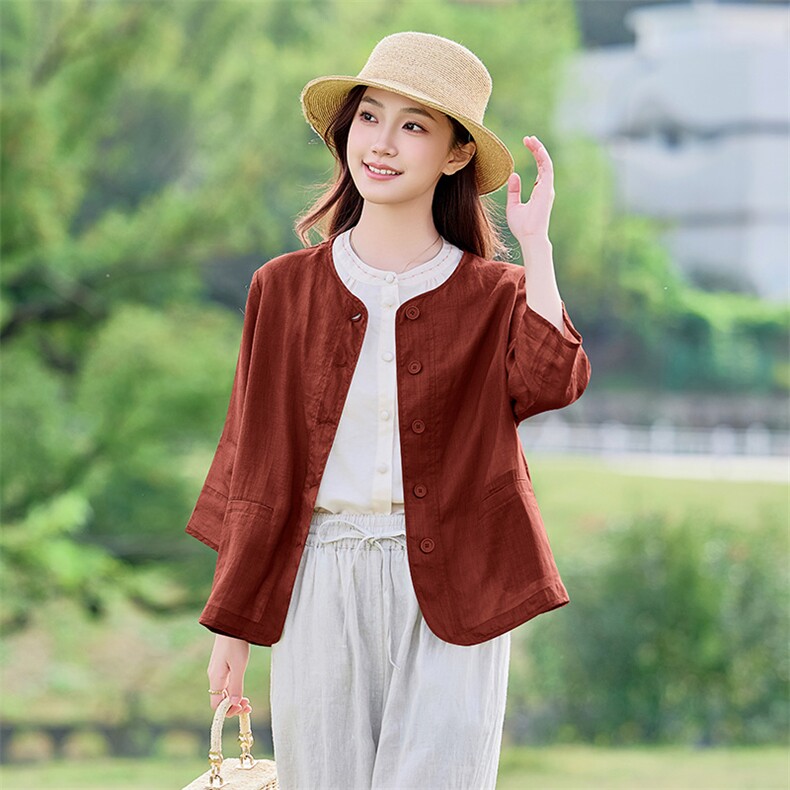 文艺风2026年夏季女宽松亲肤透气汉麻长袖,女装衬衫,江南依恋