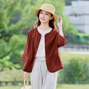 文艺风2026年夏季女宽松亲肤透气汉麻长袖图片