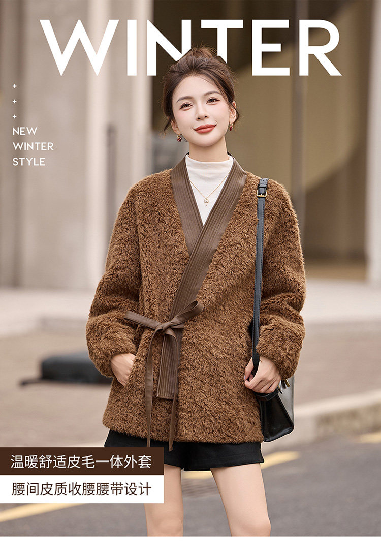 2025年冬季新款现货皮毛拼接时尚潮流淑女型保暖皮毛一体外套,女装皮草,臻衣坊