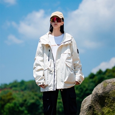 春秋户外冲锋衣男女同款防风防水连帽工装外套登山服夹克2481-P75，男装夹克，星座1403B