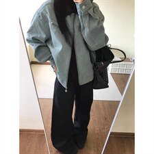 有货。登山布拼皮夹克W6975-P65，男装夹克，星座412-3