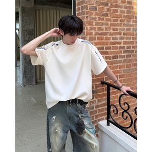 260克曼巴棉条纹结构拼接设计款夏季基础百搭T恤短袖男特P28
