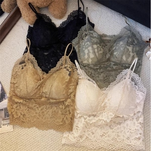 纯欲性感蕾丝背心女内搭辣妹修身短款带胸垫文胸一体美背吊带上衣图片