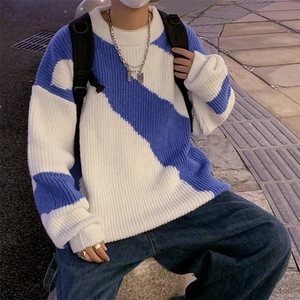 美式街头设计感圆领毛衣男慵懒风休闲针织衫M9954P40图片