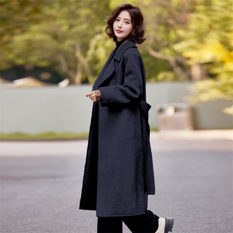双面羊毛大衣女2025年秋冬新款气质百搭中长款显瘦100%羊毛外套,女装双面呢大衣,小荷流