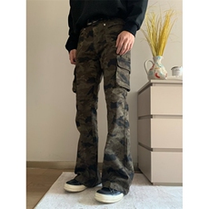 美式vibe高街迷彩多口袋修身工装裤嘻哈微喇裤男女K83096-P53网图，男装工装外套，电商B245
