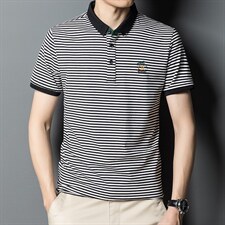 2023年夏季新款男士短袖T恤薄款条纹POLO衫休闲百搭潮流棉体恤衫，男装T恤，电商B212（原钱塘6029）