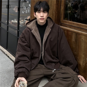 双面穿仿貂毛连帽棉服男女冬季宽松百搭加厚保暖棉衣外套,高级棉服穿搭图片