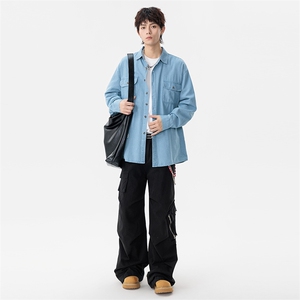 新款(跨境货源）长袖牛仔衬衫男宽松休闲外套图片