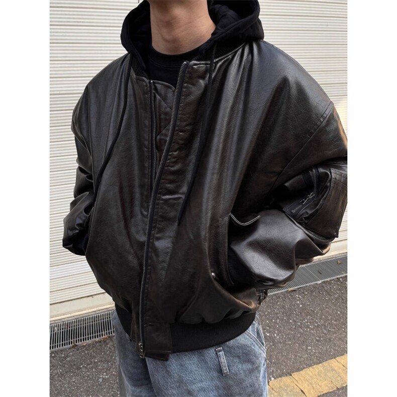 网络图冬季街头飞行夹克连帽pu皮棉服男加厚外套重磅工装棉衣男,男装棉衣,星座410-7