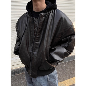 网络图 冬季街头飞行夹克连帽pu皮棉服男加厚外套重磅工装棉衣男图片