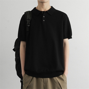 高端潮牌针织衫翻领polo/短袖简约休闲男款,黑色休闲西装搭配黑色T恤图片