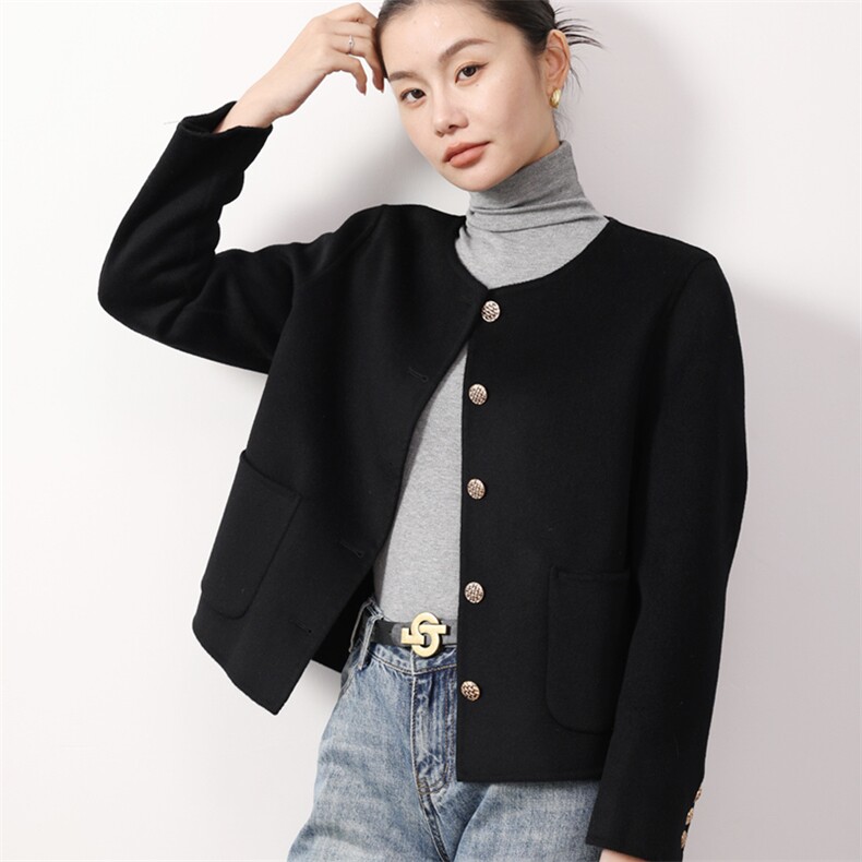 时尚百搭女士羊毛双面呢外套优雅显瘦秋冬必备单品,女装双面呢大衣,岳达羊绒