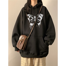 秋冬连帽卫衣女蝴蝶印花休闲宽松上衣D328-WY23052-P55厚款P65，女装卫衣/绒衫，电商D328