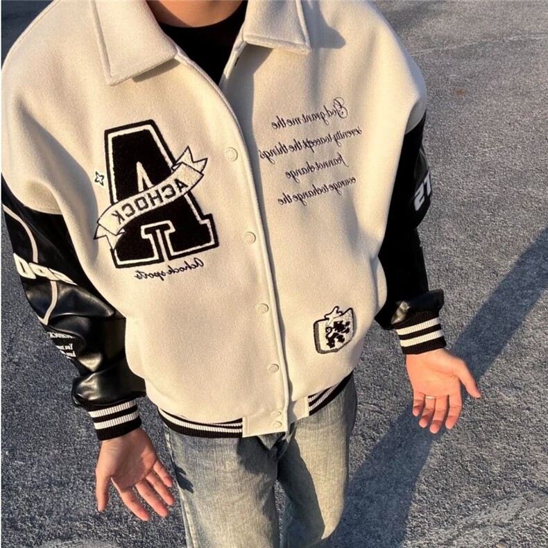 JY323-P64潮棒球服oversize春秋季新款百搭拼接字母印花,女装职业装,星座1501-3