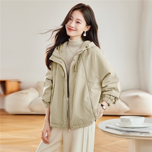 时尚连帽加绒保暖派克服外套女2025秋冬新款宽松显瘦休闲百搭棉服图片