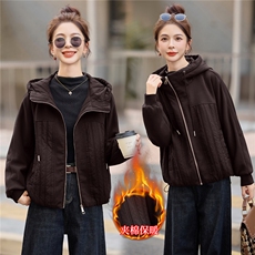 时尚休闲连帽夹棉外套女2025秋冬新款小个子宽松百搭轻薄保暖棉服，女装棉衣/棉服，余墨