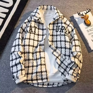 春秋款小香风刺绣外套男高级感痞帅工装夹克潮牌格子衬衫JK14/P60