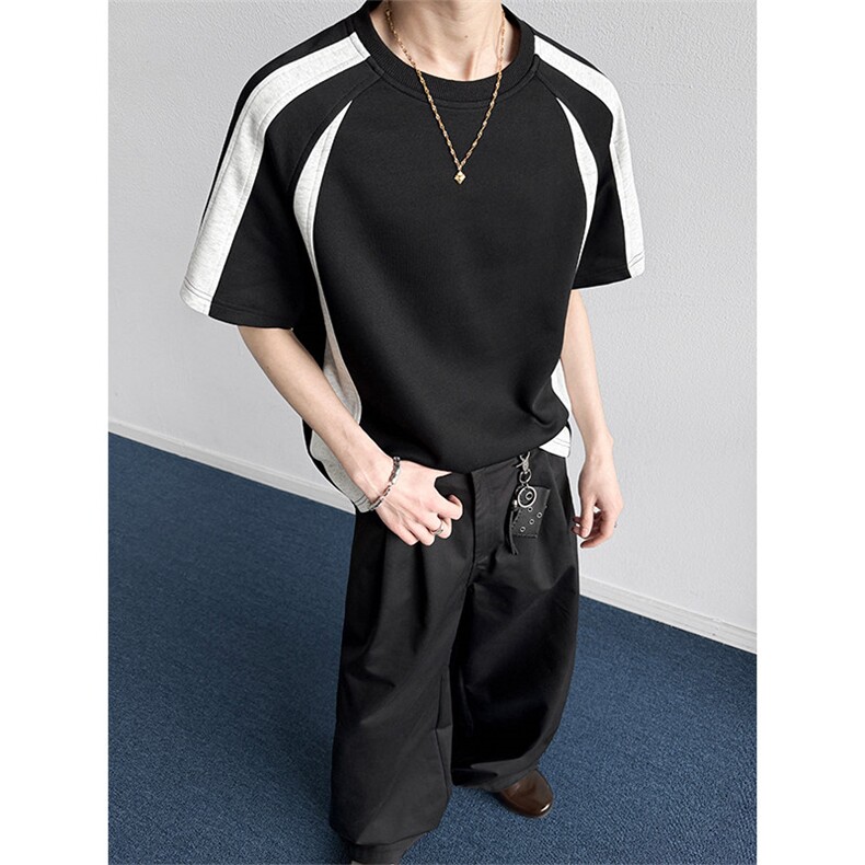 2026夏季新款华棉270g拼接撞色男短袖T恤DT6262特P25建议零售价58，男装T恤，电商A001-1