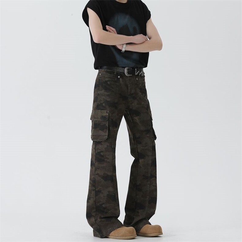 美式复古迷彩牛仔裤男款多口袋修身工装裤XZ201-KZ018P48,男装牛仔裤,星座201