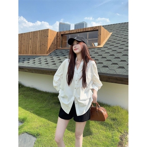 老钱风穿搭气质长袖会凹造型的白色衬衫女装秋季收腰显瘦小众上衣图片