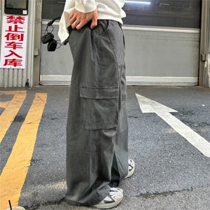 2025夏季美式复古水洗多口袋工装牛仔裤男女潮牌宽松休闲阔腿裤子图片