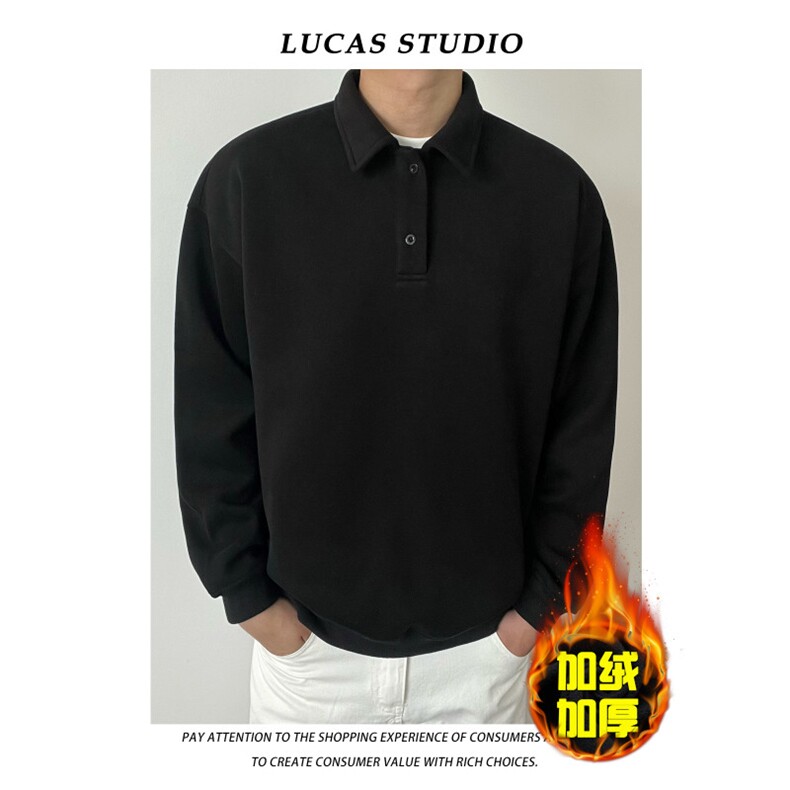 1506-1/CWY571/P41翻领t恤纯色简约宽松上衣重磅套头卫衣男款加绒，男装T恤，星座1506-1