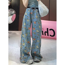 复古花卉满印碎花牛仔裤女夏季高腰梧桐裤直筒阔腿裤子NA199，男装牛仔裤，星座1116A（原606A-3）