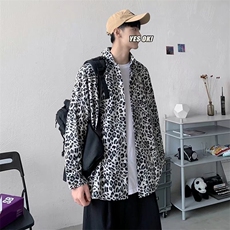 23暗黑豹纹印花INS超火宽松男女款流行长袖衬衫C173-P30，男装衬衫，星座1109-3