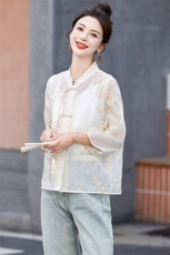 夏季防晒服女短款外套气质高级感显瘦薄款盘扣新中式国风防晒衣夏，女装T恤，香水丽阁