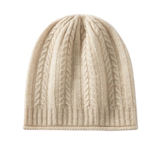 2025春秋新款羊绒帽女100纯山羊绒绞花纯色简约针织帽圆顶包头帽，帽子，朴石羊绒
