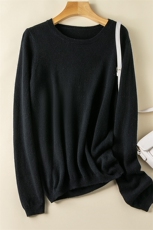 百搭气质女羊绒针织衫经典圆领长袖秋冬内搭舒适保暖显瘦修身毛衣，女装羊绒衫，三莲羊绒