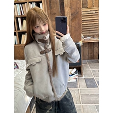 麂皮绒拼雪花绒双皮扣加绒座山雕棉衣加厚保暖外套冬LM60566-P110，男装棉衣，星座1008