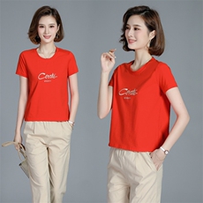 纯棉全棉短袖t恤女2021年夏季韩版宽松中年女装妈妈夏装半袖上衣，女装T恤，依恋蒂丝