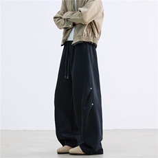 港风秋款男女卫裤褶皱铆钉拼接直筒宽松长裤h2002P45，男装休闲裤，星座1013-1