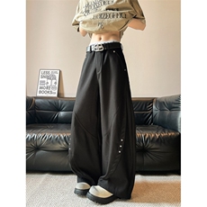 美式铆钉解构弯刀休闲裤男女小众高级感阔腿直筒廓形西裤K09-P62，男装西裤，星座308B-1