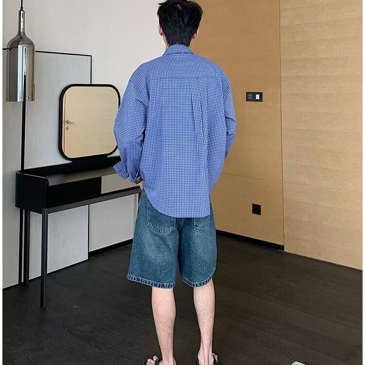 M152-P30青少年复古学院风格子衬衫2025春秋季新款,男装衬衫,电商B323A
